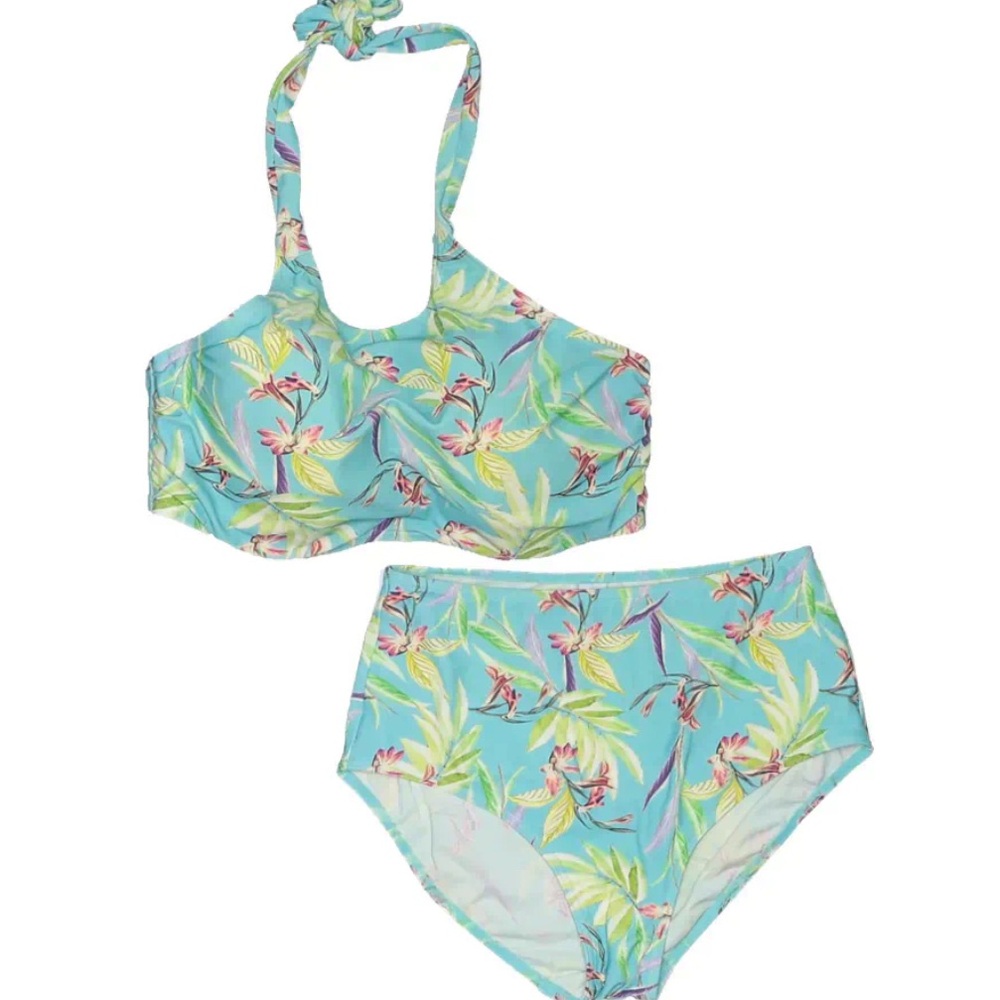 Figleaves UK two piece swimsuit, 36DD halter top, size 12 swim bottoms